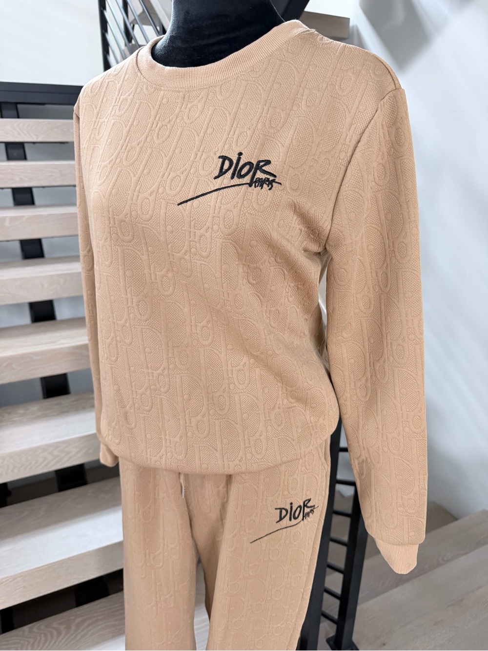 Dior Beige Embossed Logo Sweater Tracksuit Set with pants size M - Picture 4 of 6